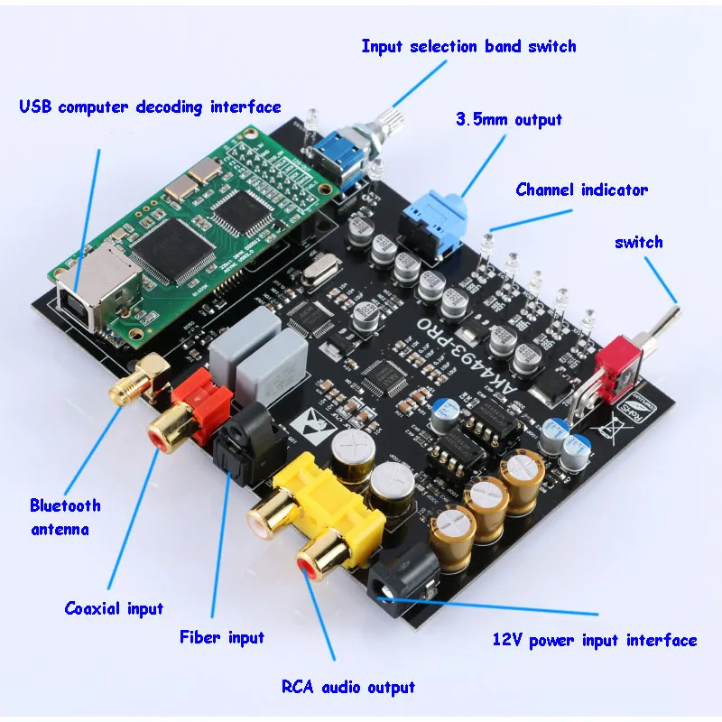 Коаксиальный волоконный цифровой аудио DAC декодер AK4493 плата CSR8675 Bluetooth 5 0 APTX HD AK4118