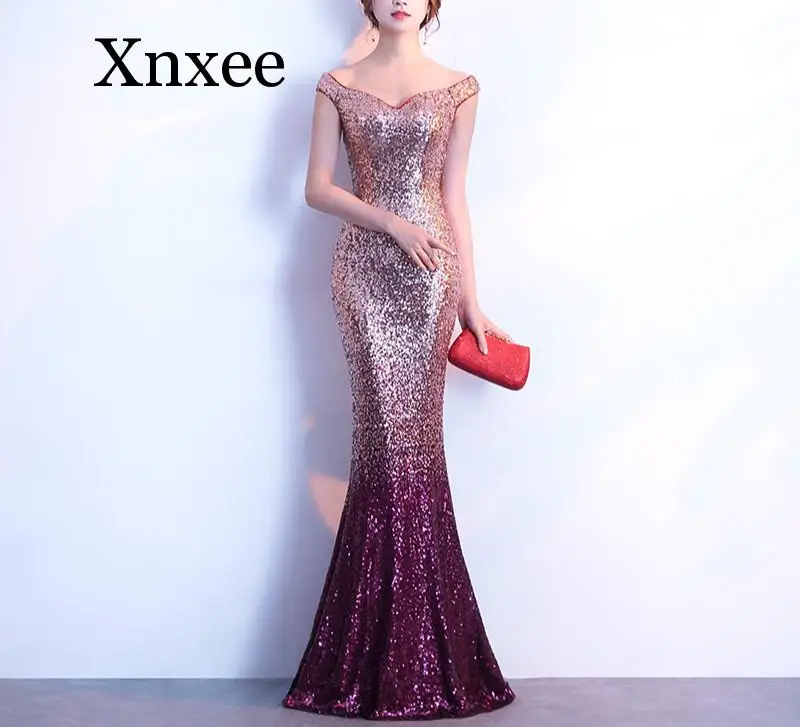 Robe De Soiree, длинное Сверкающее, новое, женское, элегантное, с блестками, Русалка, макси, вечерние платья, Vestido de novia