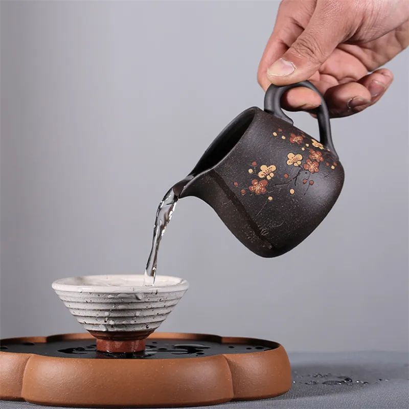 Yixing Purple Clay Carved Hand-painted Plum Fair Cup with Handle Tea Set Office Drinkware Handmade Cha Hai Household | Дом и сад