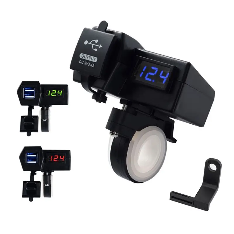 Водонепроницаемый 12V мотоциклов 5V 2.1A Dual USB кабель для мобильного телефона для Зарядное устройство светодиодный вольтметр