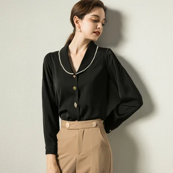 

Women's Shirt Women's Design Sense Non-Mainstream Pearl Collar Small Shirt French Irregular Buttons Cool Temperament Shirt