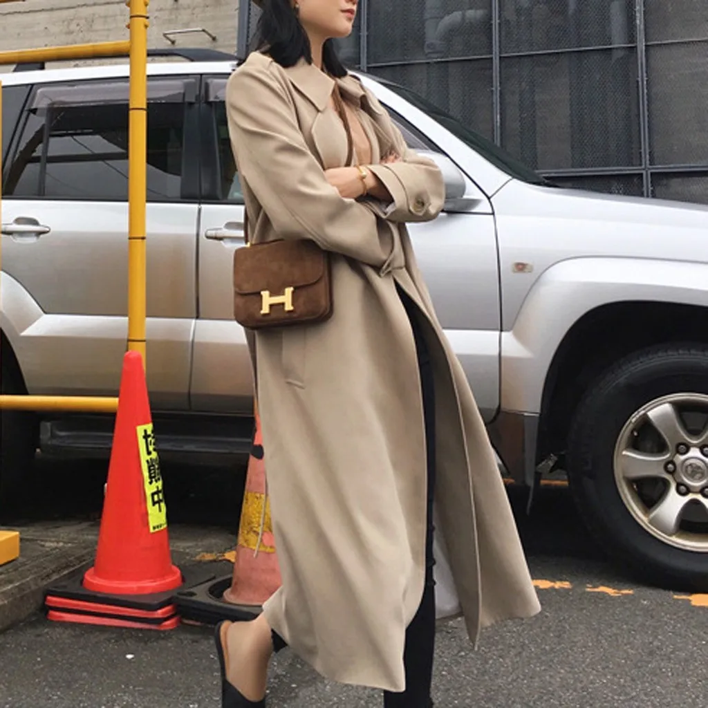 Manteau femme abrigo mujer, шерстяное пальто для женщин размера плюс, длинный рукав, длинный, на каждый день, с карманами, с поясом, верхняя одежда, пылевое зимнее пальто для женщин, casaco