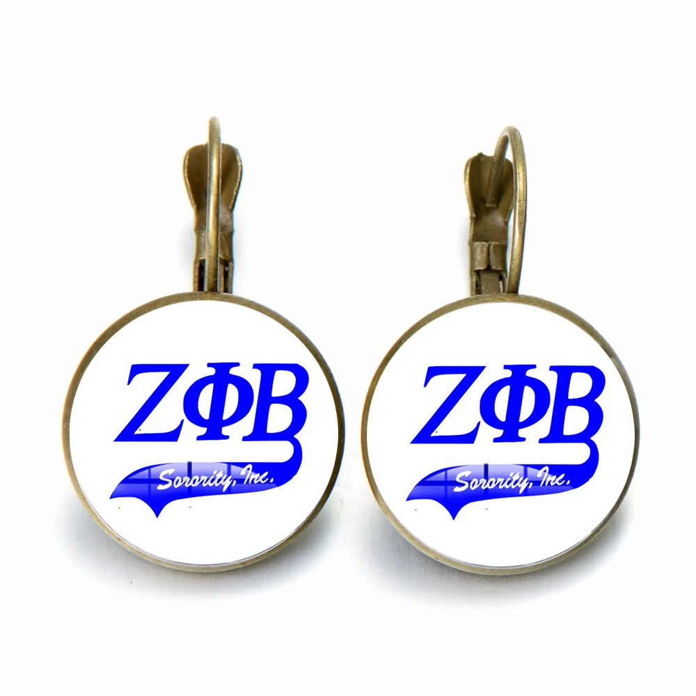SONGDA zeta Phi Beta серьги греческое братство с 1920 ZPB знак письма стеклянные висячие серьги с жемчугом сувенирный подарок для женщин-членов - Окраска металла: Style 6