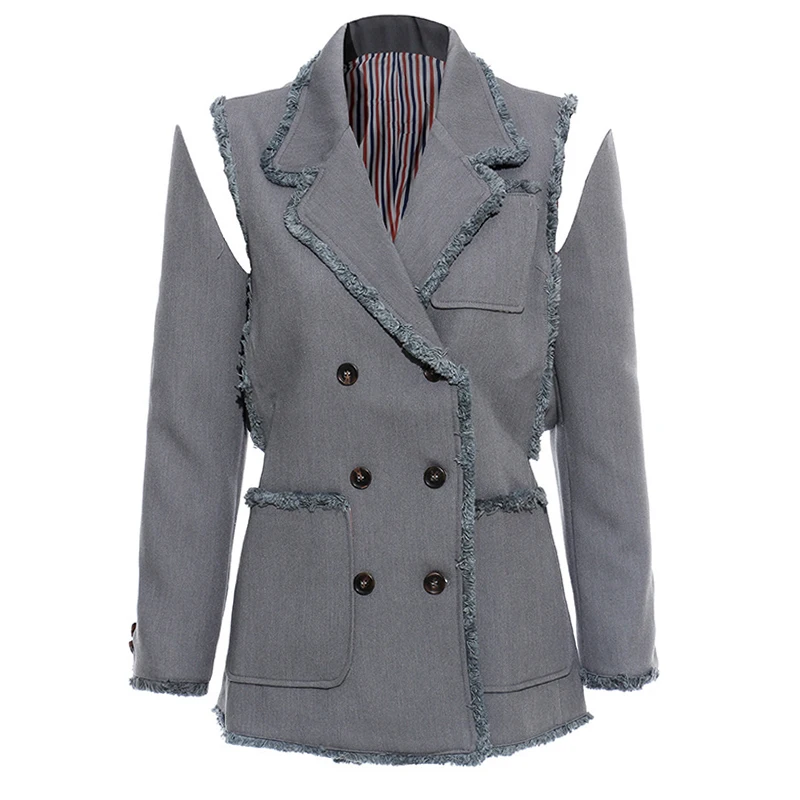 Tassel Patchwork Blazer For Women Lapel Collar Long Sleeve Big Size Coat Tops Female OL Fashion Autumn New