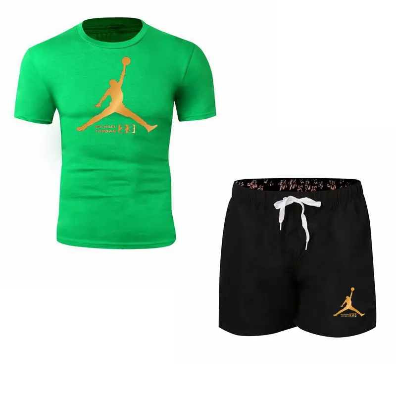 Летний, мужские комплекты, футболки+ шорты, комплекты из двух предметов, повседневный спортивный костюм, Мужская футболка, тренажеры, фитнес, брючный костюм - Цвет: green