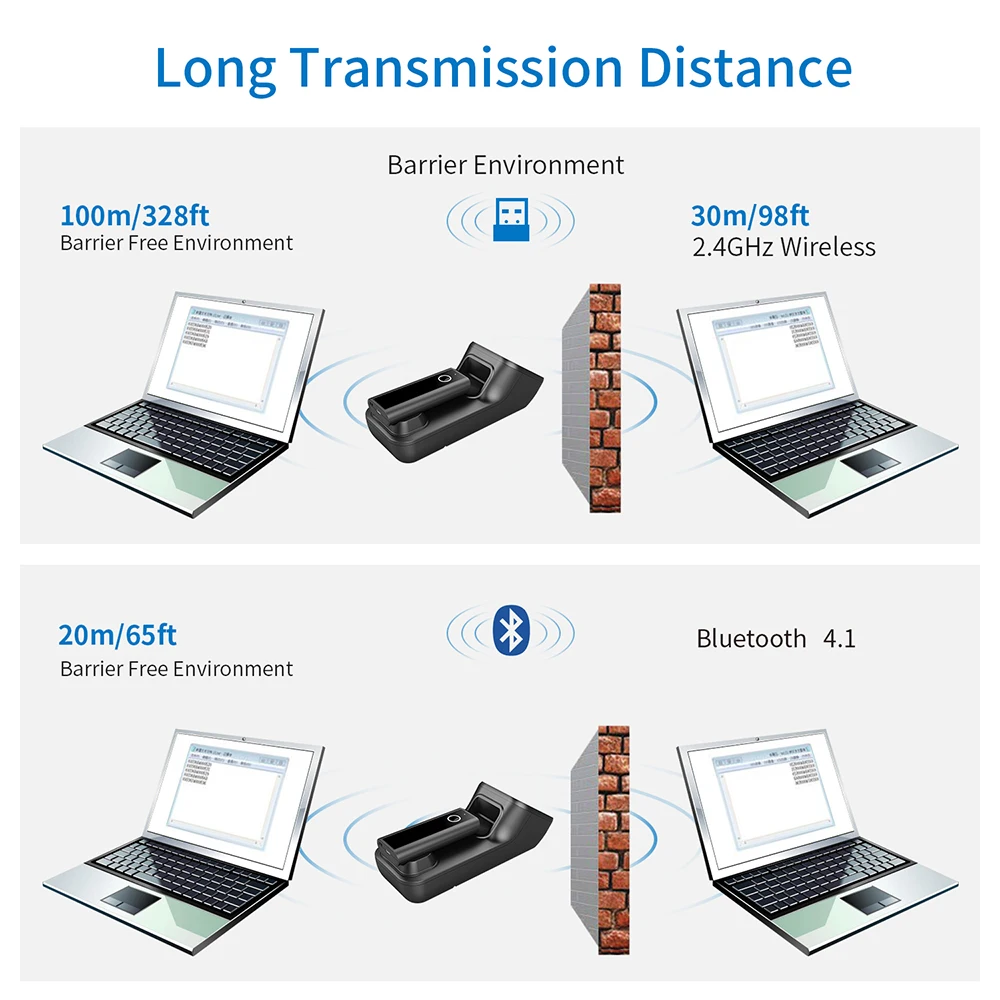  1D 2D Portable Bluetooth Wireless Barcode ScannerQR Code Reader BluetoothRead Screen Code for Mobil