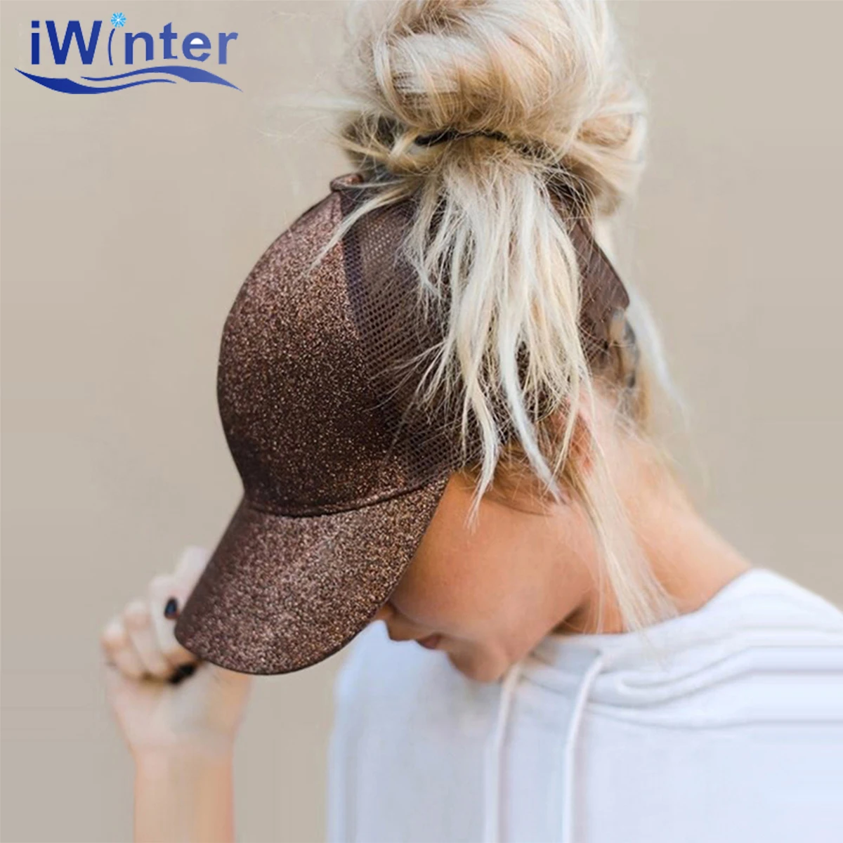

New Glitter Ponytail Baseball Cap For Women Snapback Dad Hat Mesh Trucker Women's Caps Messy Bun Adjustable Hip Hop Sequin Hats