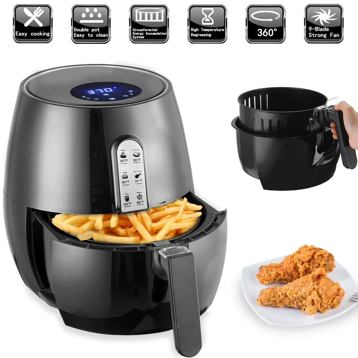 Electric Air Fryer Electric Digital Temperature Control Touch Screen Kitchen NEW 