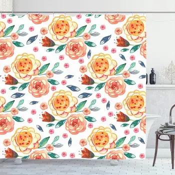 

Shower Curtain for Bathroom 72x72 Yellow Bloom Hand Romantic Watercolor Flowers Nature Blossom Bouquet Drawing Texture Flora