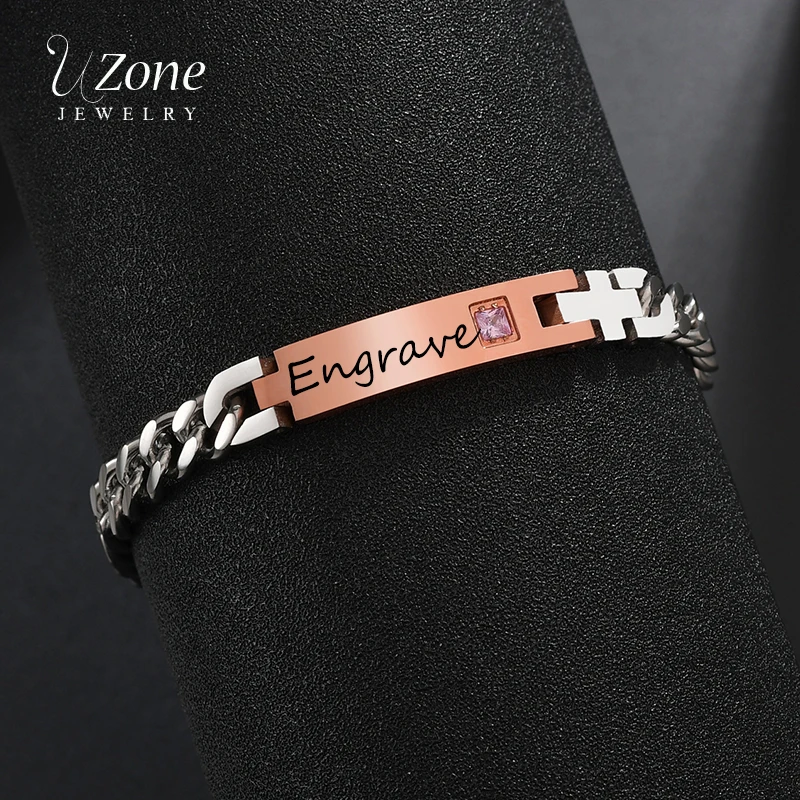 Uzone индивидуальные гравировка имя дата пара браслет из нержавеющей стали табличка тег цепи браслеты для любимой юбилей подарок