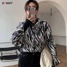 

Women's Blouses Shirts Zebra Pattern Blouses Spring Autumn Tie-Dye Fashion Casual Loose Long Sleeves Shirts
