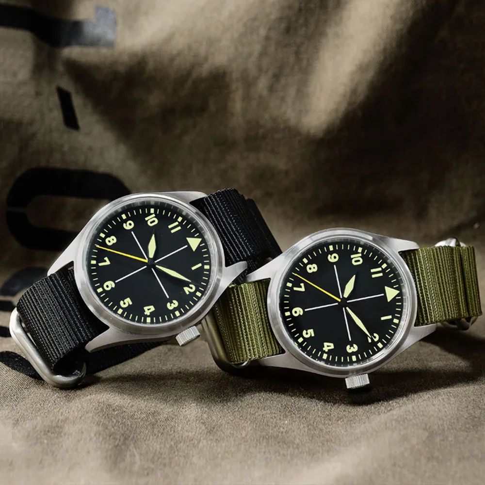 Мужские кварцевые часы San Martin Pilot простой стиль военный ремешок из нейлона