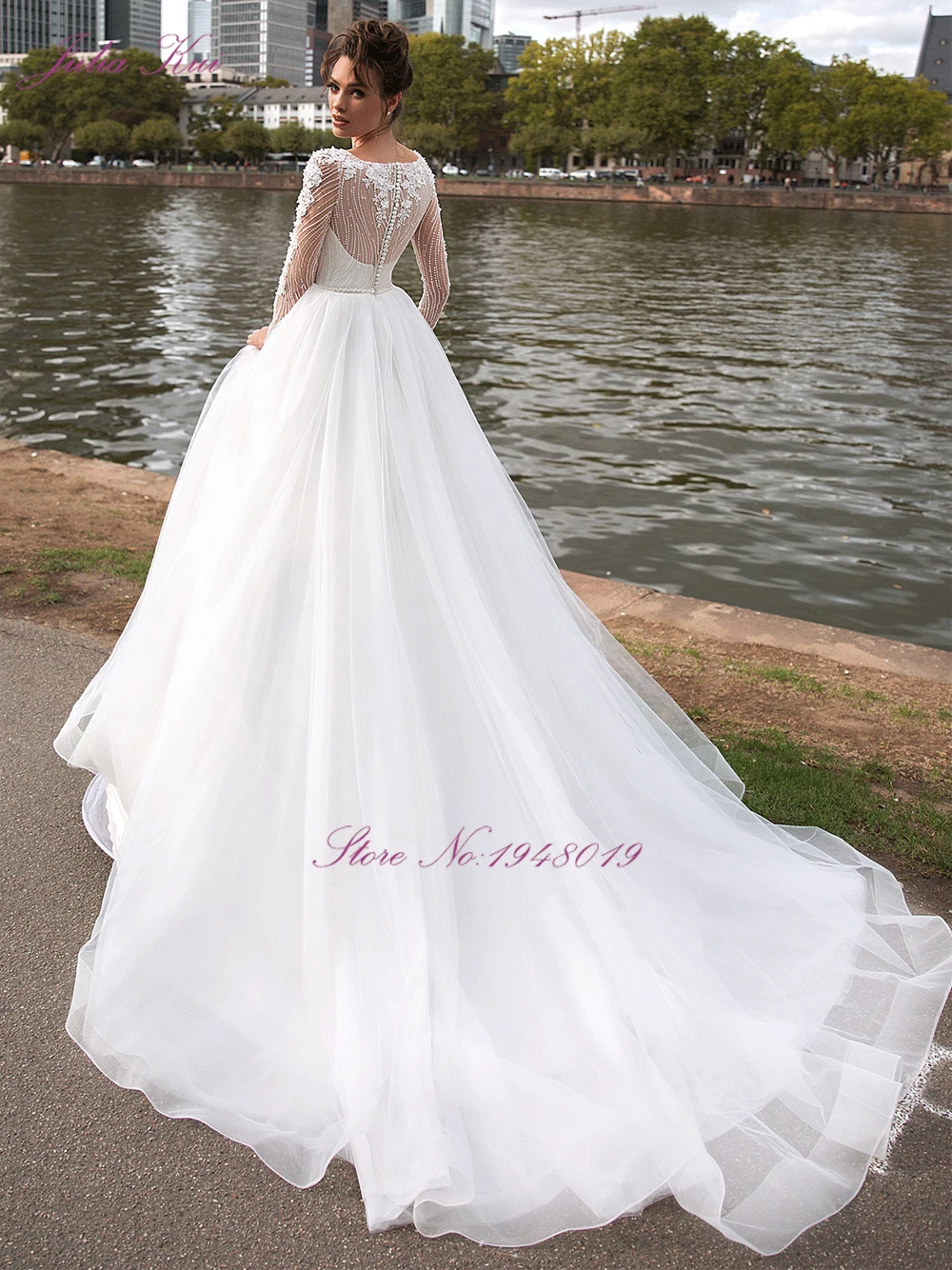 Julia Kui Vestidos de Novia, винтажное бальное платье принцессы, свадебное платье, качество, расшитое бисером, жемчугом, кристаллами, с длинным рукавом, платье невесты
