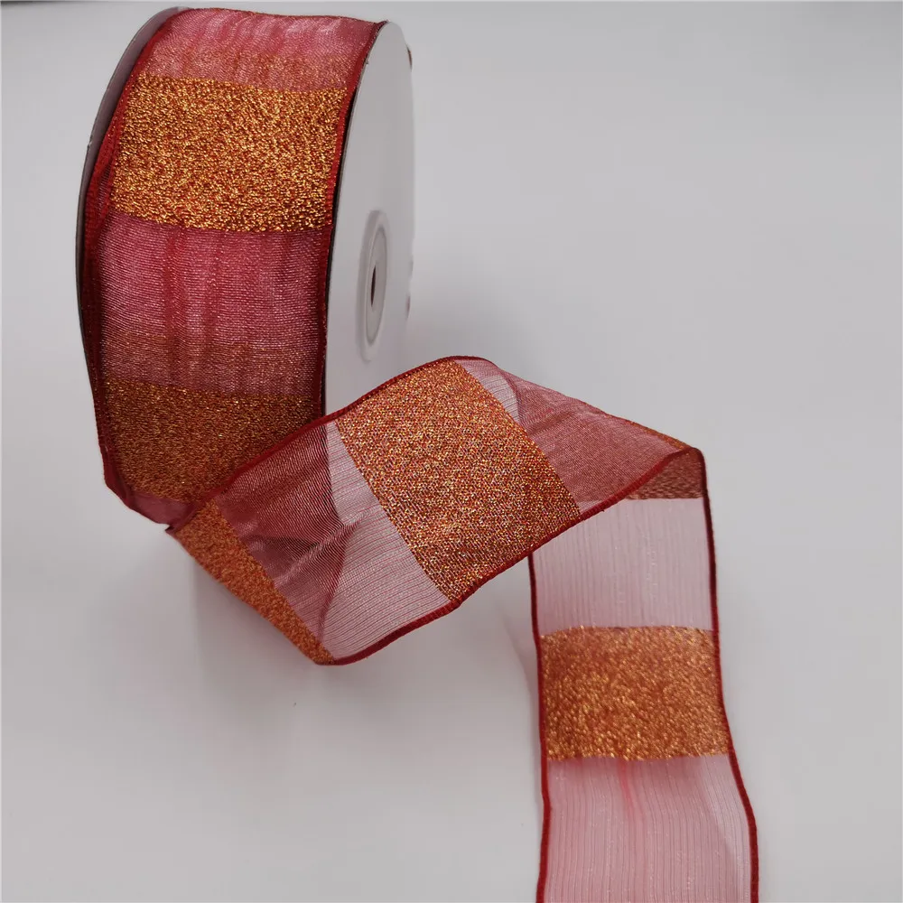 

38MM X 25 Yards Red Metallic Organza Wire Edge Ribbon for Birthday Decoration Gift Wrapping 1-1/2" N1241