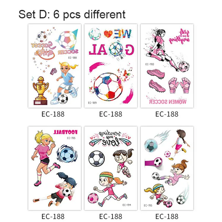 Set D 6 шт./компл.(Лота) для поклонников футбола Футбол матч дети Водонепроницаемый подачи воды Стикеры SafetyTamporary татуировки для мальчиков и девочек - Цвет: Set D