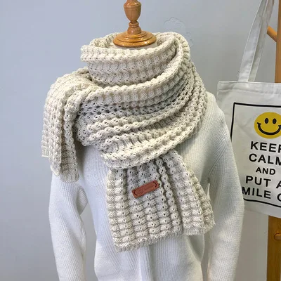 beige Шерстяной уличный пашмийский шарф для женщин зимний теплый большой длинный однотонный Вязаный Шарф Шаль вязаная повязка на голову - Цвет: beige