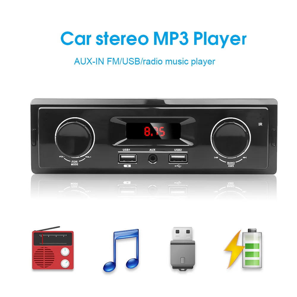 Автомагнитола 1din Автомагнитола 1 Din Автомобильный mp3 музыкальный fm-радио Aux USB телефон зарядка автомобильный аудио Музыка отключение питания запоминание