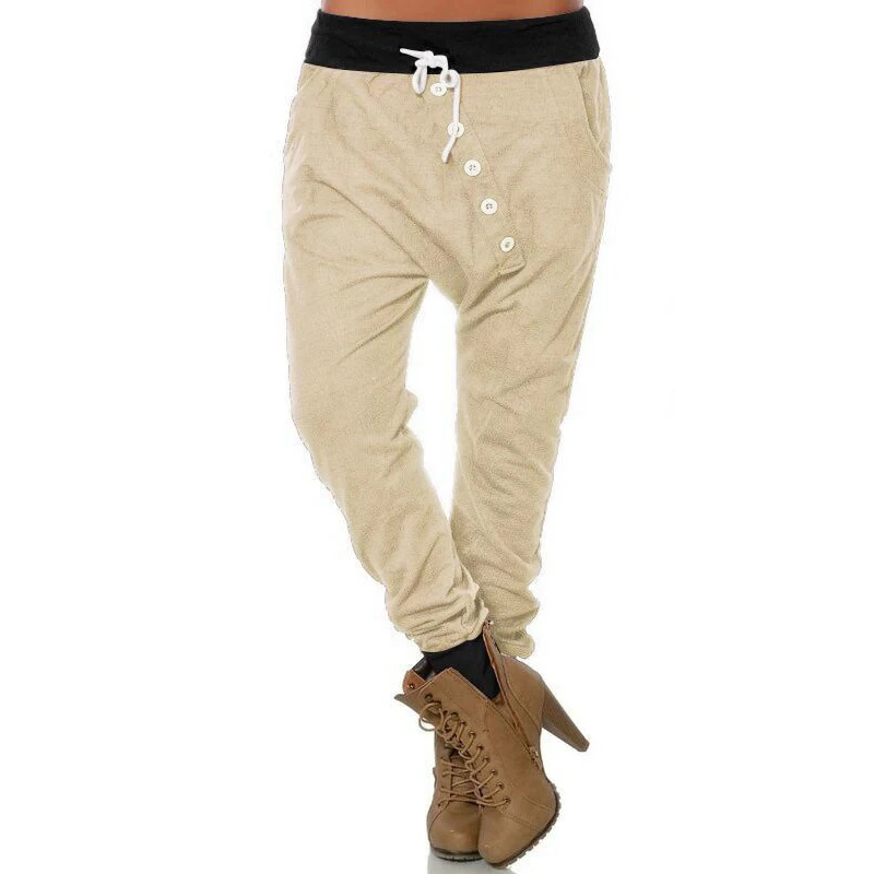 

Women High Waist Harem Pants Female Fashion Slim Button Drawstring Pants Hip Hop Pants Streetwear mujer pantalones