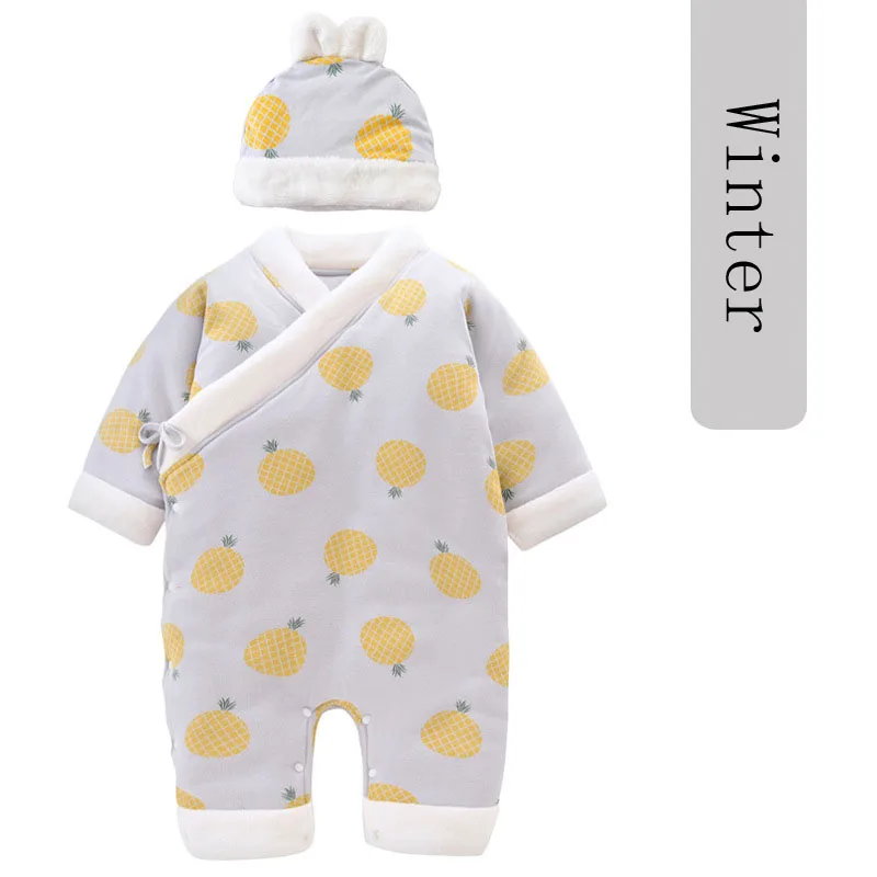 Baby Rompers Newborn Pajamas Thick Cotton Toddler Winter Jumpsuit Costume for Boys Girls Clothing Autumn Ropa Bebe Onesie Hat - Цвет: Thick