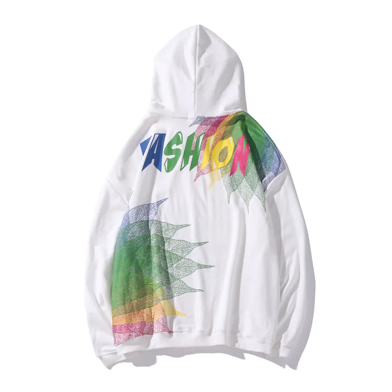 White hooodie Цветной листья печатных Pullovetr Для женщин толстовки Толстовка с капюшоном в стиле хип-хоп Уличная толстовка женская одежда - Цвет: White hooodie