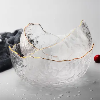 

Irregular Gold Inlay Edge Glass Salad Bowl Fruit Rice Serving Bowls Food Storage Container Lunch Bento Tableware Box Decoration
