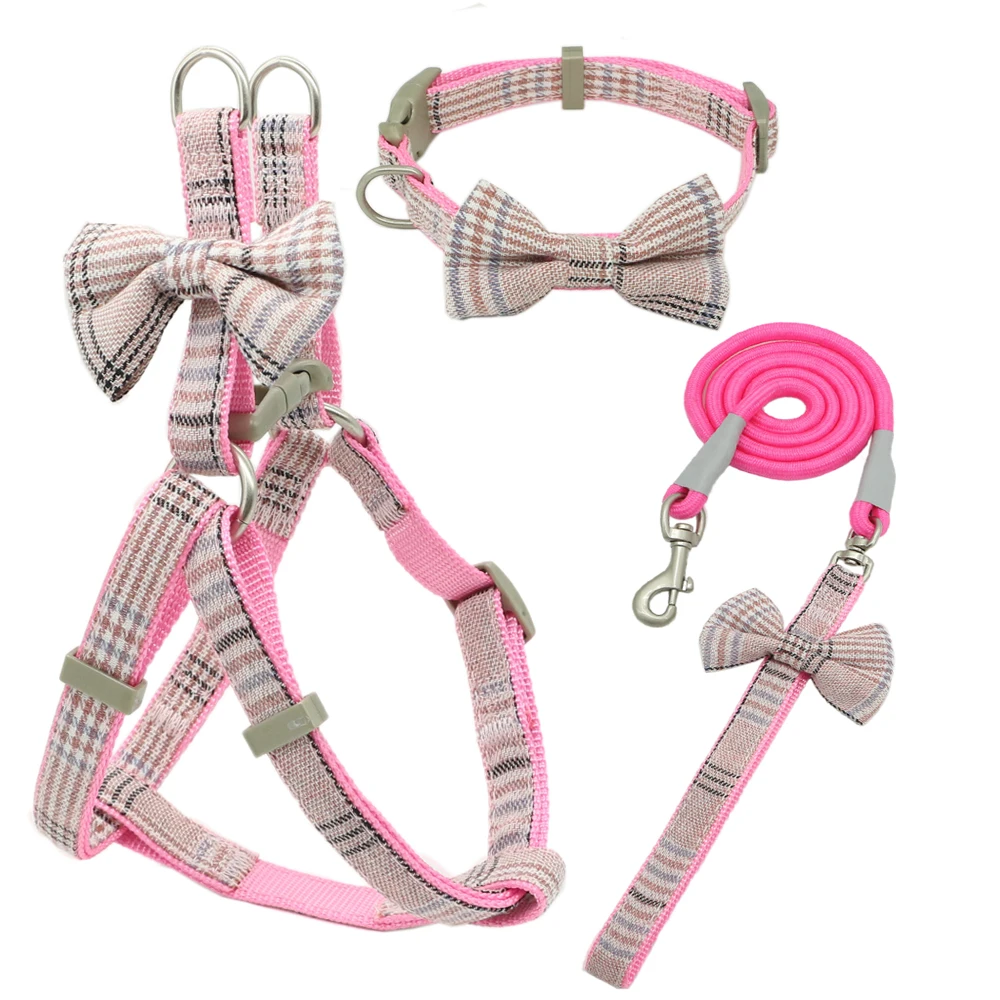 

Soft Pet Harness and Leash Collar Set Adjustable Lovely Bow Nylon for Small Medium Dog Leashes Outdoor Walking Pet Supplies