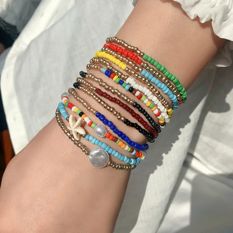 Pulsera Bohemia con cadena de cuentas de estrellas de mar para brazalete bohemio de semillas de perlas, joyería, Pulsera para Mujer, bisutería, novedad de 2021|Pulseras de hilo| - AliExpress