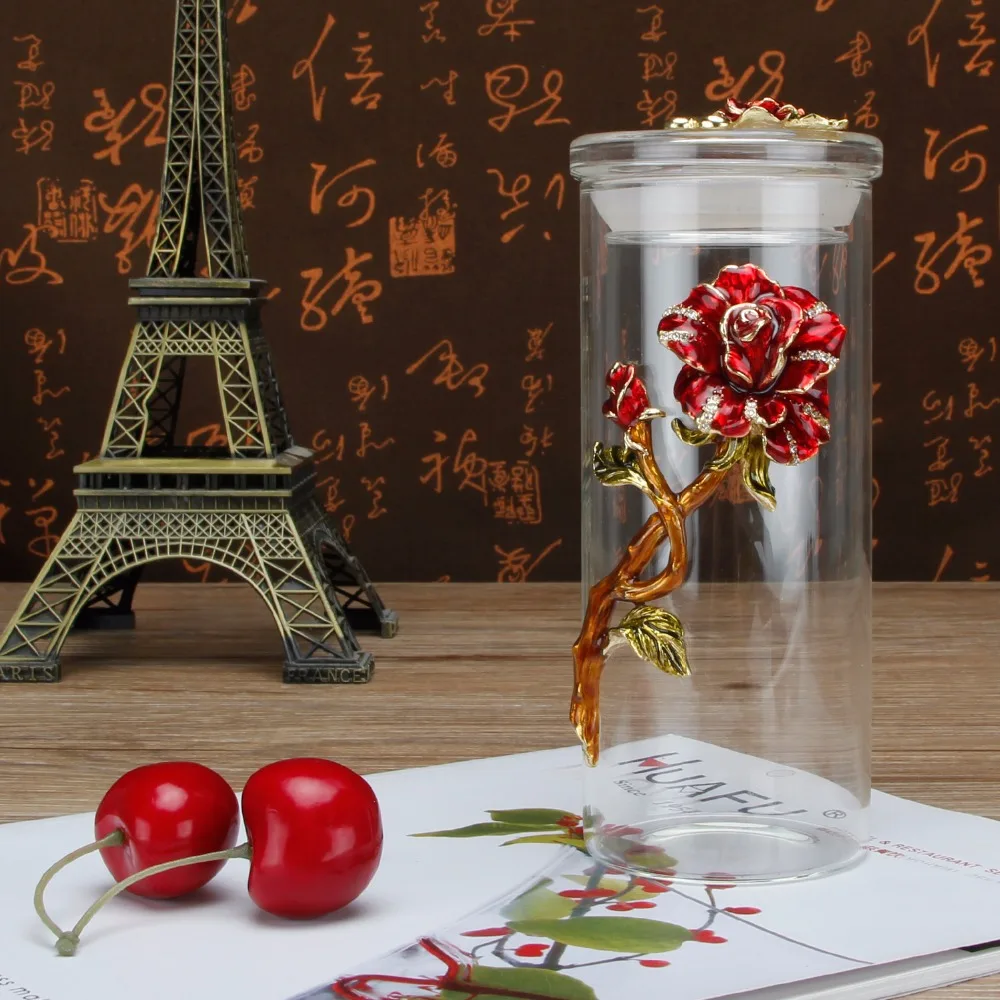 

Coffee Jar Tea Jar Crystal Enamel Rose Storage Container Kitchen Container