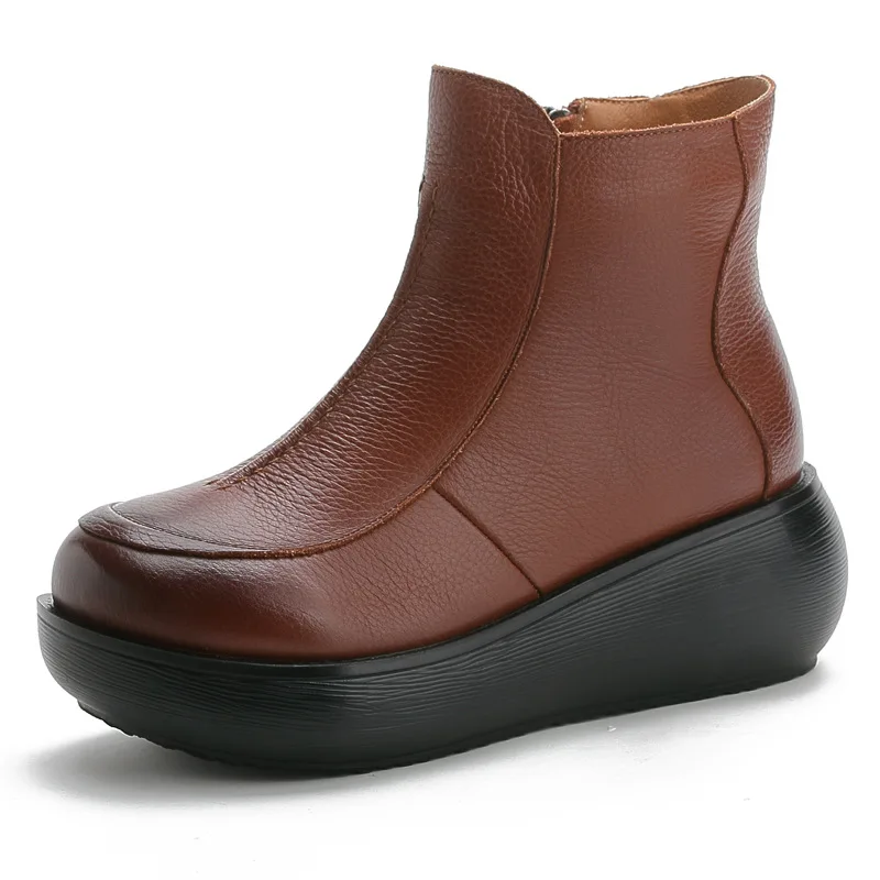 Plush Brown Xiuteng/; ботинки из натуральной кожи; женская обувь; ботильоны для женщин; осенне-зимние ботинки на платформе; женская обувь - Цвет: Plush Brown