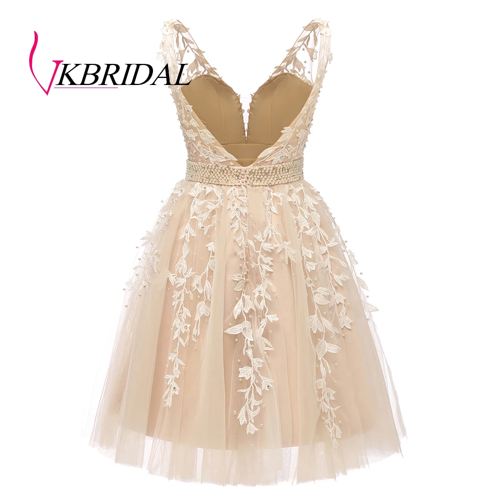 VKBRIDAL, короткие платья для выпускного вечера,, сексуальное, с глубоким v-образным вырезом, тюль, кружево, бисер, жемчуг, кристалл, vestidos de graduacion corto
