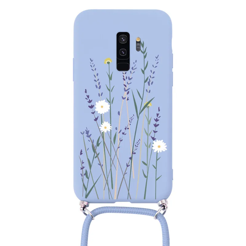 For Samsung Galaxy S9 Plus Case Flower Strap Cord Chain Funda For Samsung GalaxyS9 GalaxyS9Plus Crossbody Necklace Lanyard Capa samsung silicone