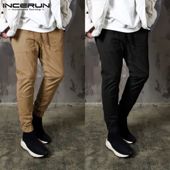 

INCERUN 2020 Men Cargo Pants Elastic Waist Pockets Korean Plain Casual Fashion Long Trousers Streetwear Joggers Pants Men S-5XL