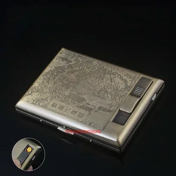 

2020 Stainless Steel Cigarette Case with Electronic USB Lighter Cigarette Box with Rechargeable Flameless Lighter Box