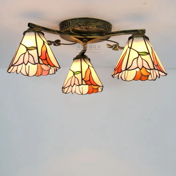 

Vintage Retro Mediterranean Ceiling Lamps AC110V-220V Stained Glass Aisle Hotel Restuarant LED Balcony Lamp Lighting