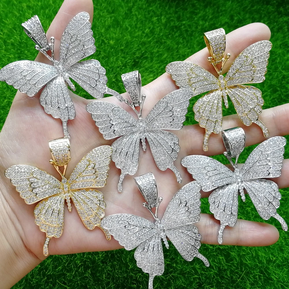 Brass CZ Butterfly Pendants&Necklace gold color silver color CZ Tennis Chain CN111A