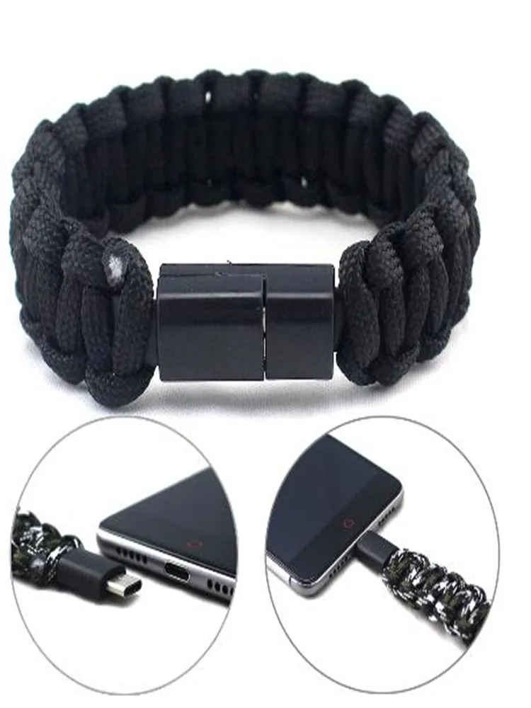 

2 In1Braided Paracord Bracelet With USB Type C Cable Multifunction Outdoor Survival Rope Bracelet Emergency Rescue Survival Tool