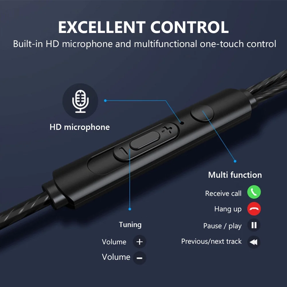 Wired Earphones 3.5mm In-ear Bass Stereo with Microphone for IPhone Samsung Xiaomi Huawei