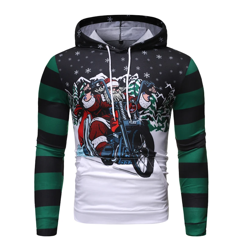 Зимний мужской хлопковый Рождественский пуловер с рисунком Санта Клауса, волнистый полосатый теплый свитер, свободная Мужская одежда - Цвет: Зеленый
