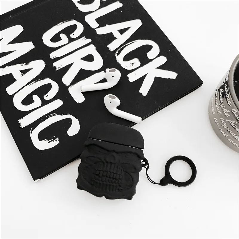 

For AirPods 2 Case Cute 3D Poison Skull Keychain Bone Earphone Case Apple Airpods Soft Silicone Protective Cover Funda Couple