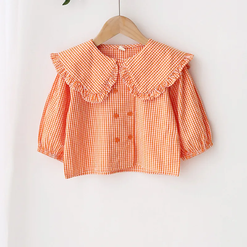 shirts Комплекты одежды для детей 1, 2, 3, 4, 5 лет Повседневная Блузка в клетку с длинными рукавами джинсовое платье на бретелях одежда для маленьких девочек осенние модные костюмы для малышей - Цвет: shirts