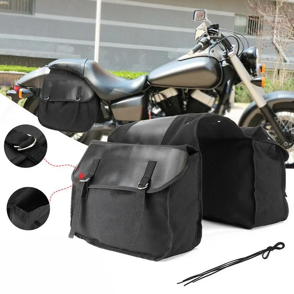 Motorbike Touring Saddle Bag Motorcycle Black Canvas Waterproof Panniers Box CSV |