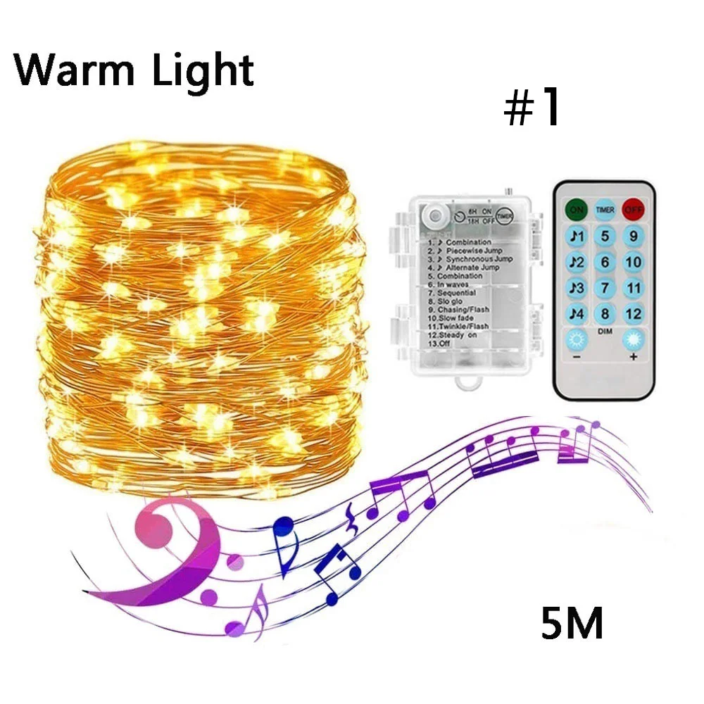 5M warm white 12 режимов музыкальный светодиодный светильник полоса дистанционного управления Датчик Фея лампа струна творческий дом вечерние праздничный Декор Светильник s полоски - Испускаемый цвет: 5M warm white