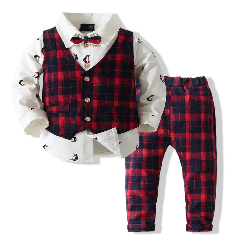 2022 Autumn And Spring Boys Baby Clothing Sets KIds Gentleman Fashion Suit Jacket Shirt Pants 3 Pcs Set Cartoon Vest T-shirt Top | Детская