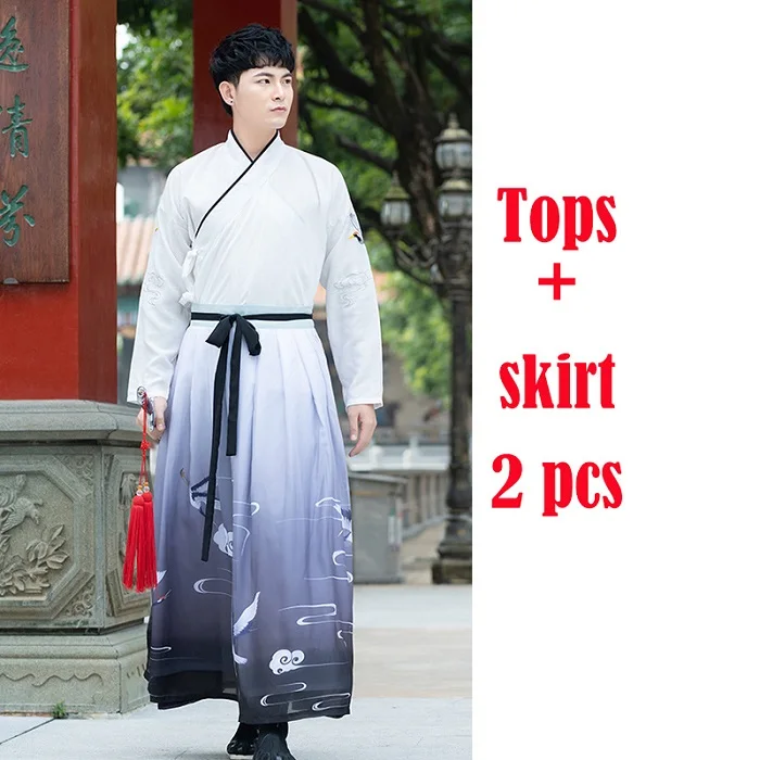 Traditional Chinese Hanfu Clothes For Men'S Ancient Elegant Printing Embroidery National Tang Suit Women Folk Dance Wear DL4194 - Цвет: Men set