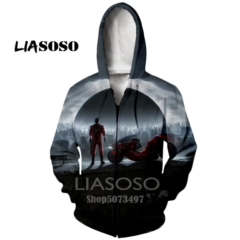 LIASOSO Осень Зима Новинка для мужчин женщин 3D принт мультфильм аниме худи Akira мода уличная Топ Толстовка Harajuku пуловер