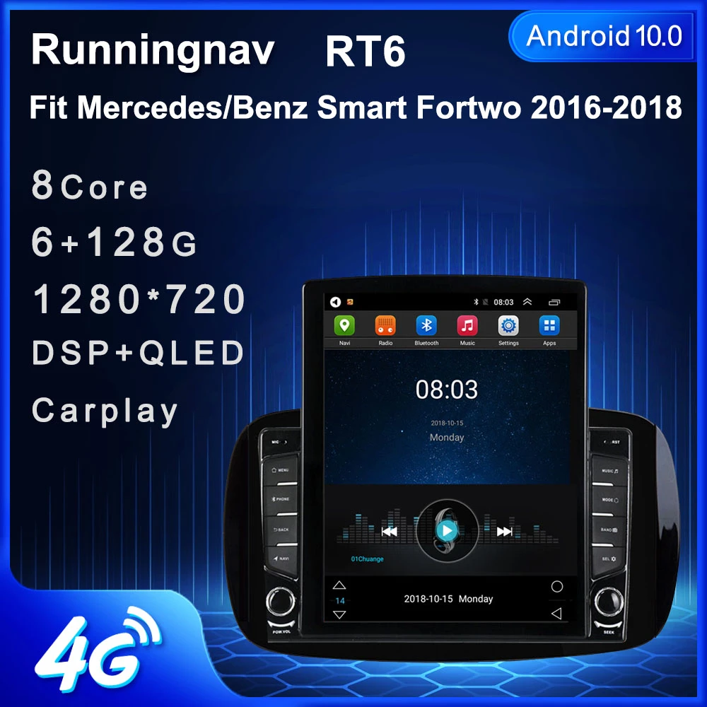 9/" 2+32GB Android 10.1 Car Radio DSP Carplay Fit For Mercedes Benz Smart Fortwo