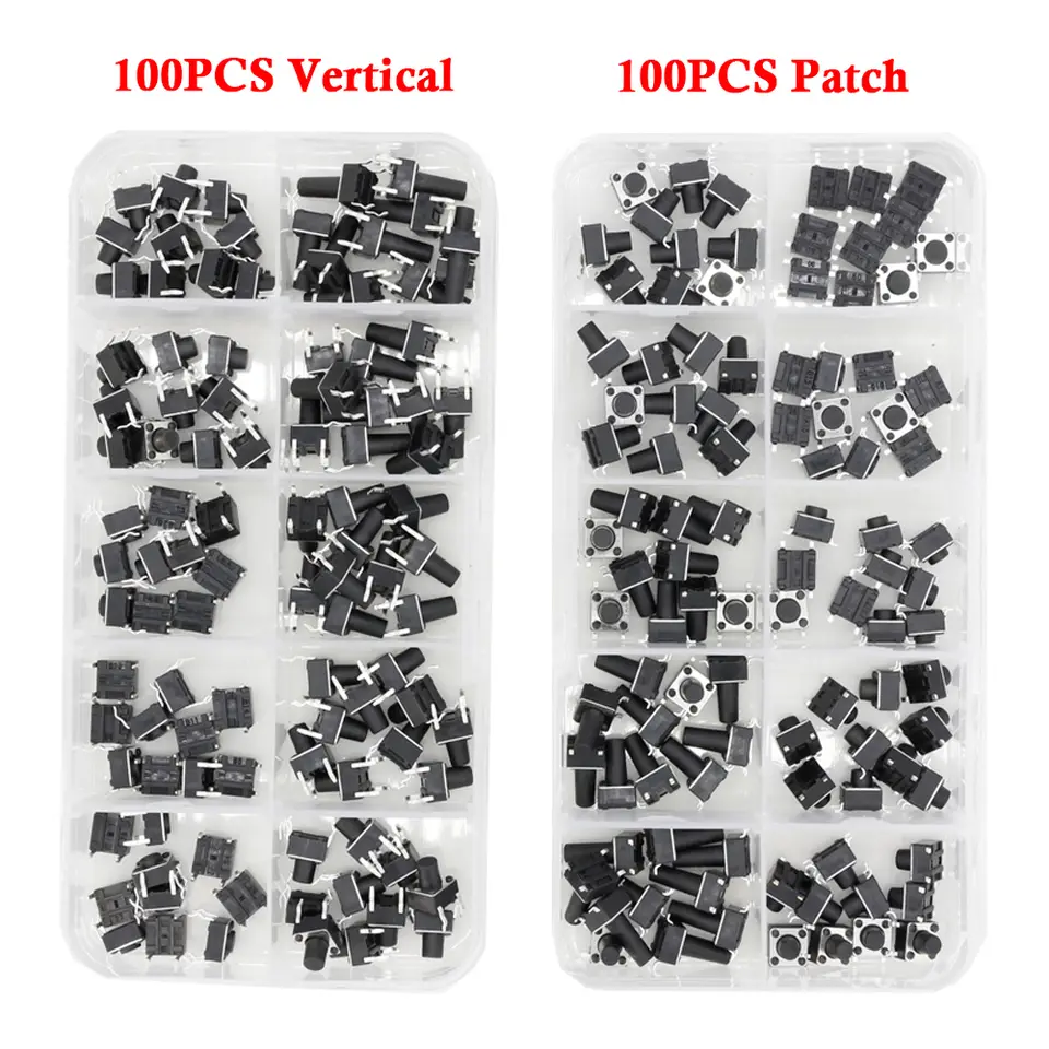 100 PCS 10 Models 6*6 Tact Switch Tactile Push Button Switch Kit Height: 4.1 5~12MM DIP 4P Micro Switch 6x6 Key Switch image 1
