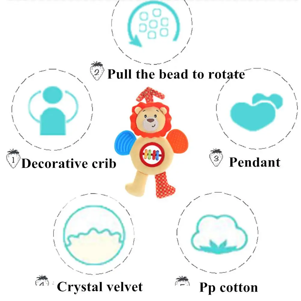 Kuulee Multi-function Cartoon Plush Toy with Colorful Beads Built-in Vibrator Decoration for Baby stroller Bed Cartoon Rattle
