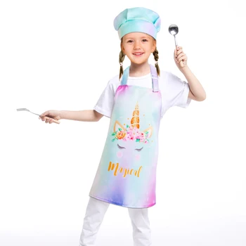 

Cute Rainbow Unicorn Apron with Chef Hat for Girls Kids Artists Aprons with Adjustable Neck Strap for Painting Baking 3-8 Years