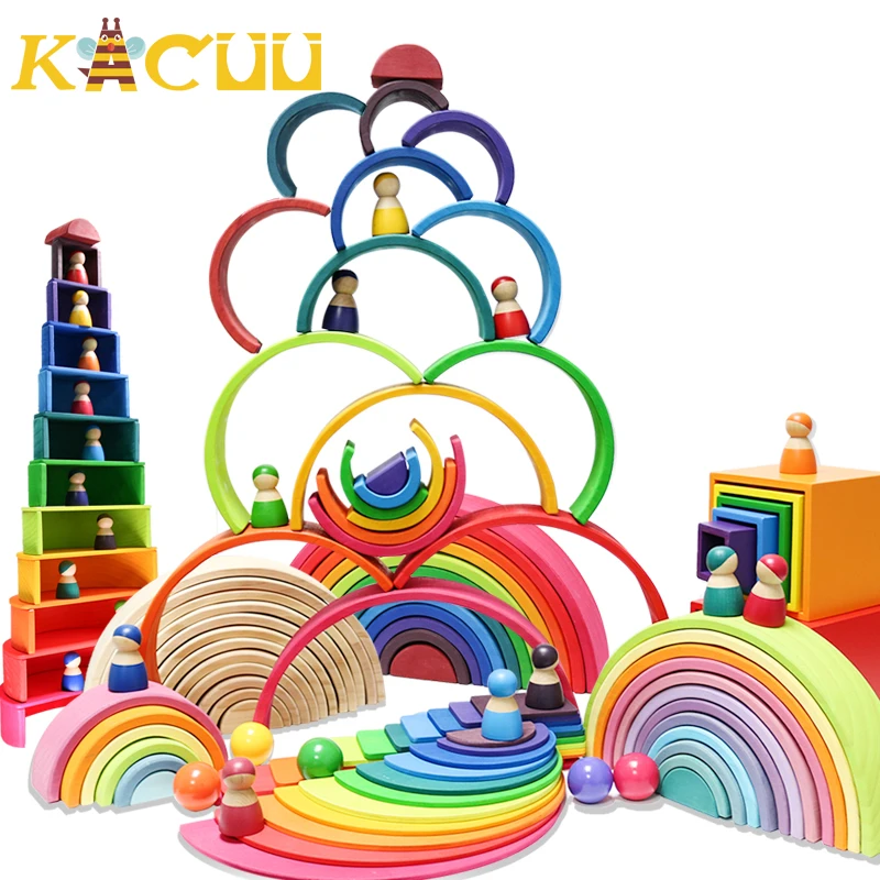 

Baby Toys Large Size Rainbow Stacker Wooden Toys For Kids Creative Rainbow Building Blocks Montessori Educational Toy Children